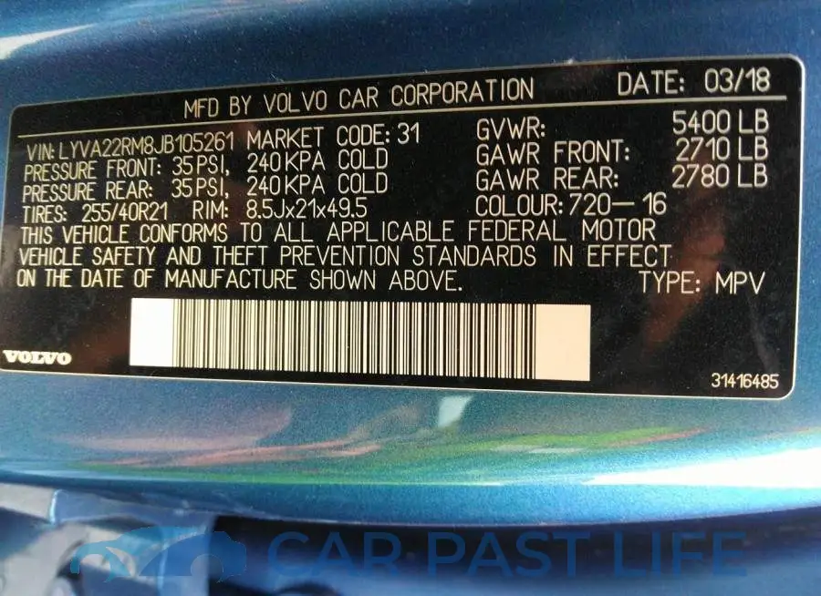 LYVA22RM8JB105261# 9
