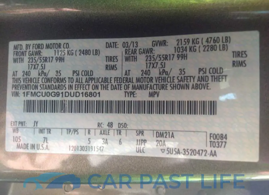 1FMCU0G91DUD16801# 9