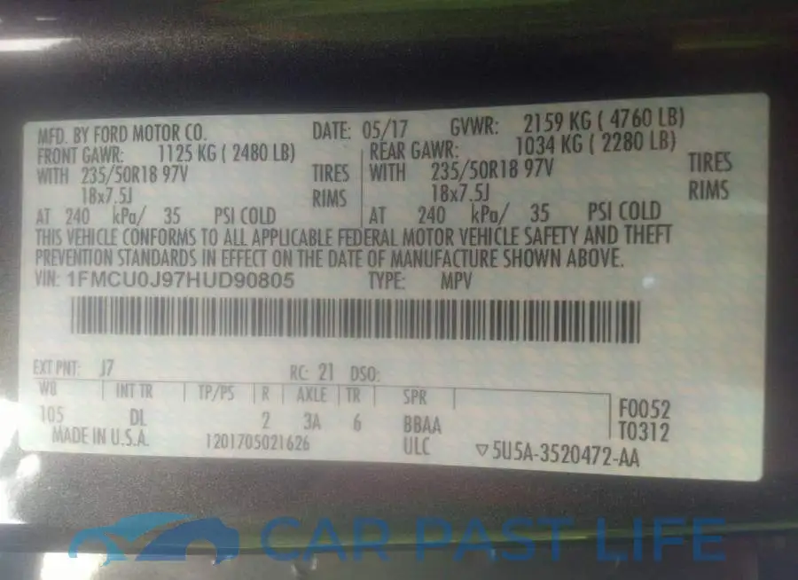 1FMCU0J97HUD90805# 9