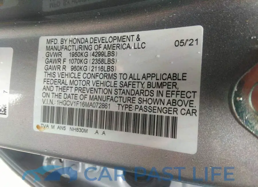 1HGCV1F16MA072861# 9