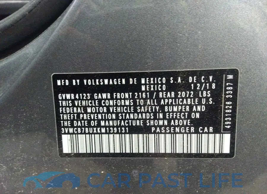 3VWCB7BUXKM139131# 9