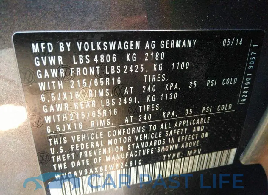 WVGAV3AX8EW624910# 9