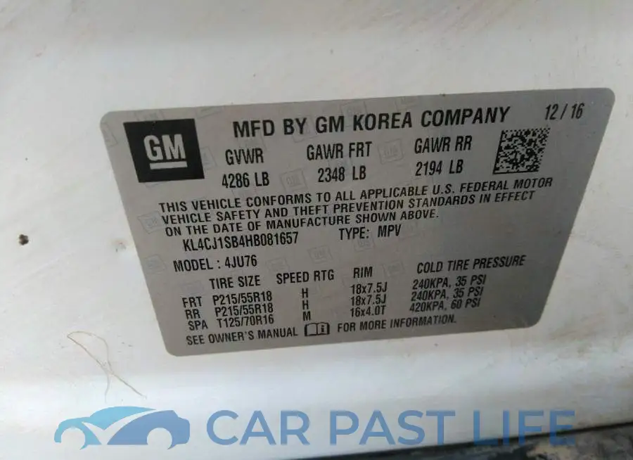 KL4CJ1SB4HB081657# 9