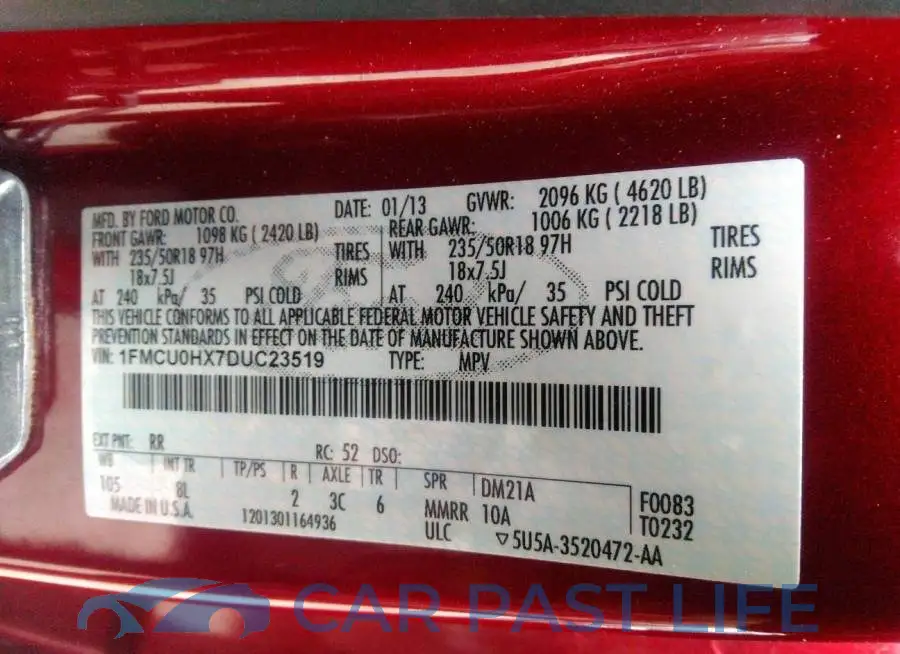 1FMCU0HX7DUC23519# 9