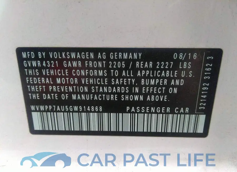 WVWPP7AU5GW914868# 9