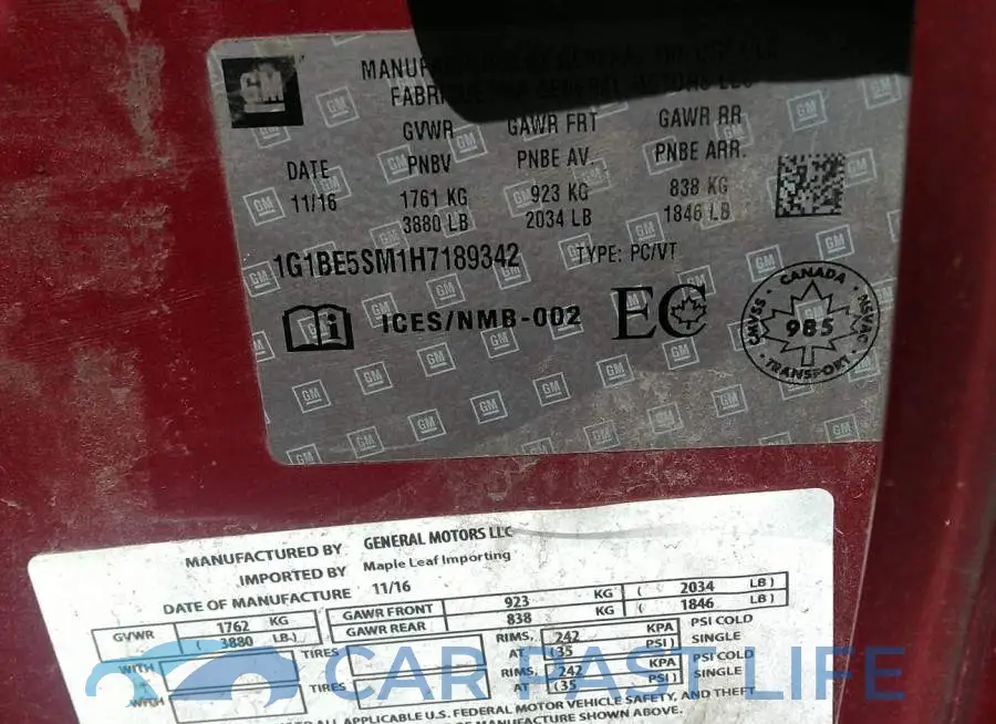 1G1BE5SM1H7189342# 9