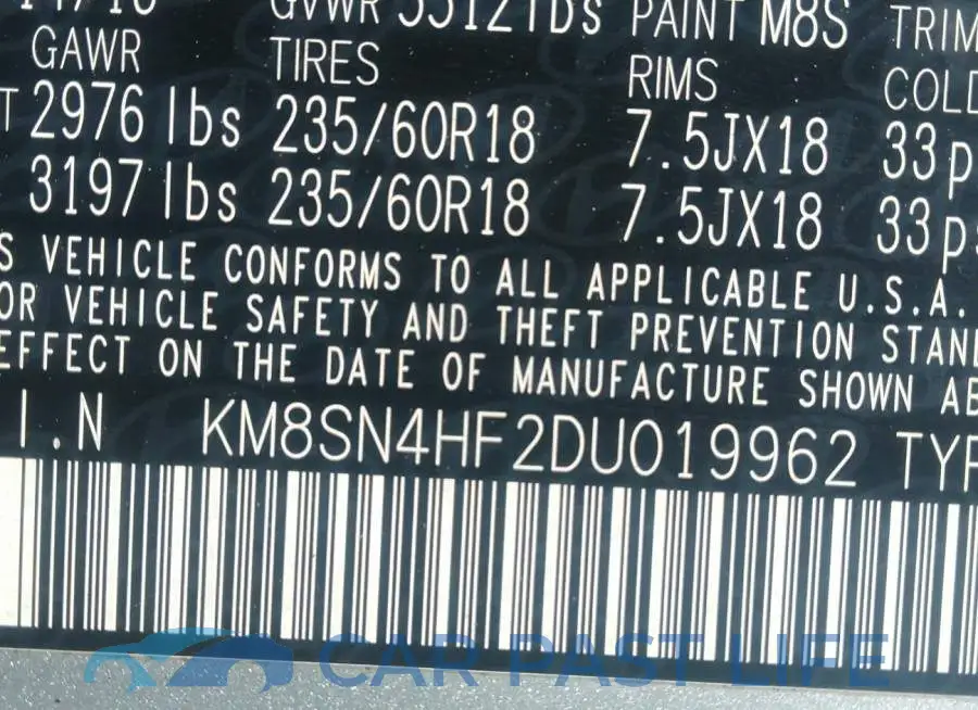 KM8SN4HF2DU019962# 9