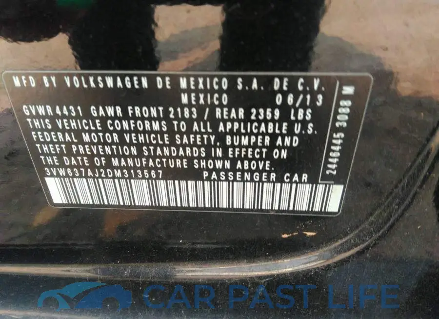 3VW637AJ2DM313567# 9