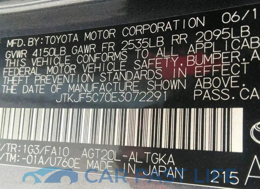 JTKJF5C70E3072291# 9