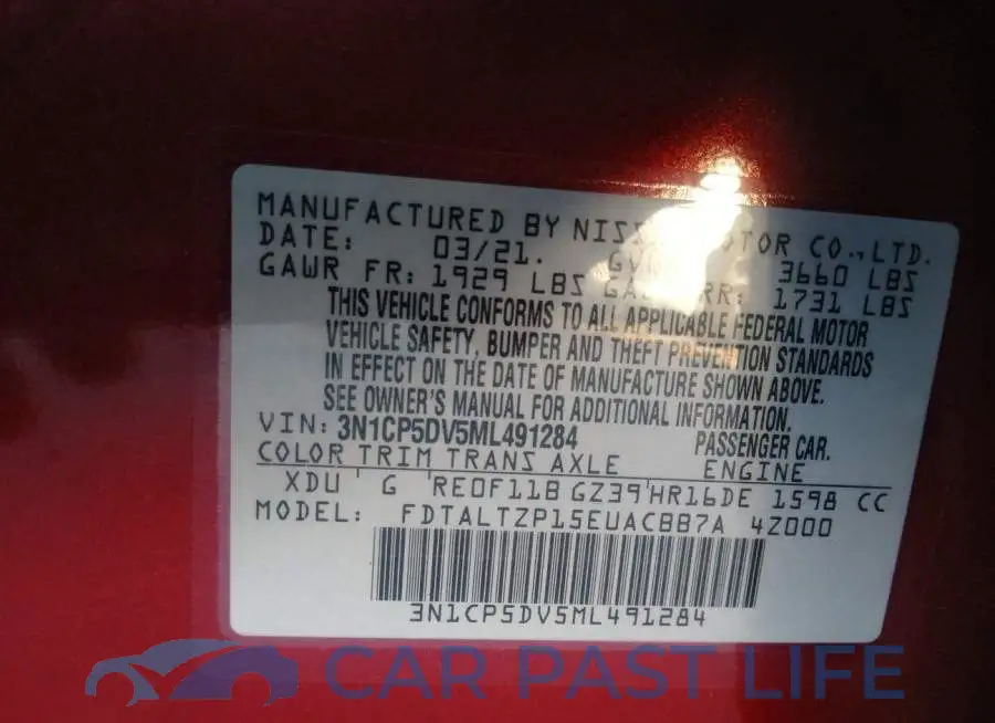 3N1CP5DV5ML491284# 9