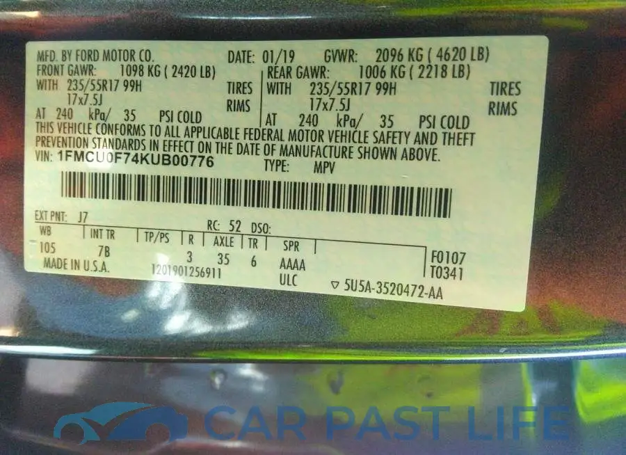 1FMCU0F74KUB00776# 9