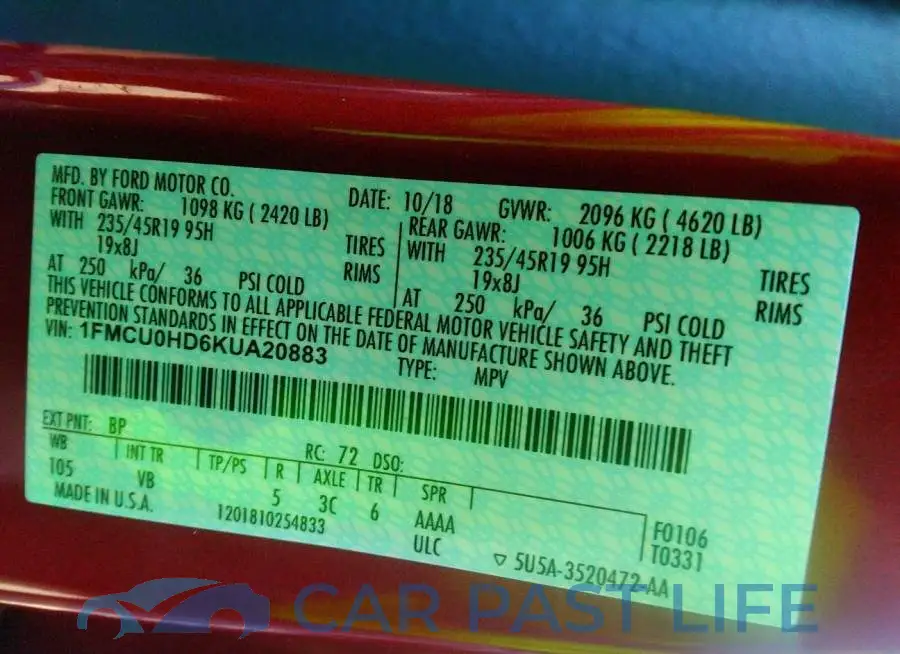1FMCU0HD6KUA20883# 9
