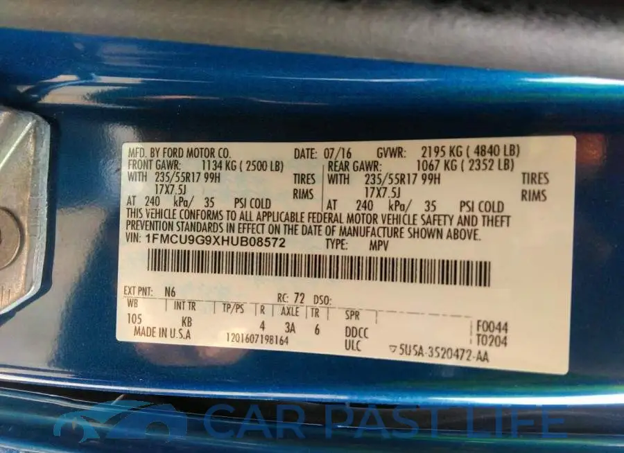 1FMCU9G9XHUB08572# 9