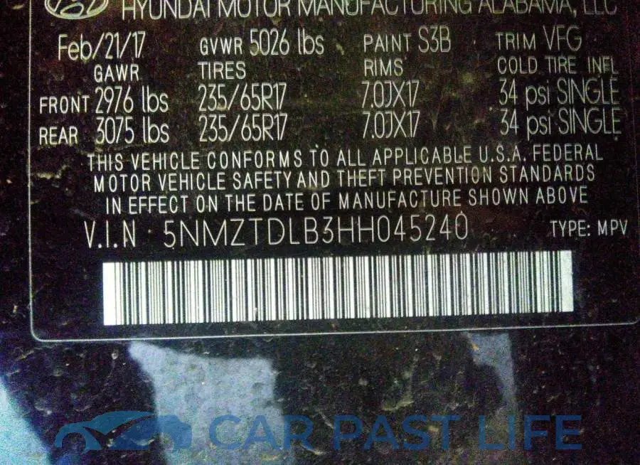 5NMZTDLB3HH045240# 9