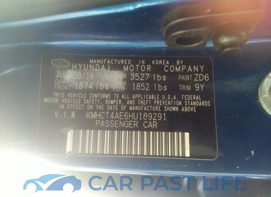 KMHCT4AE6HU189291# 9
