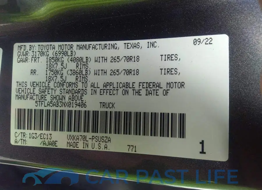 5TFLA5AB3NX019406# 9