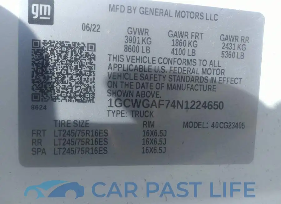 1GCWGAF74N1224650# 9