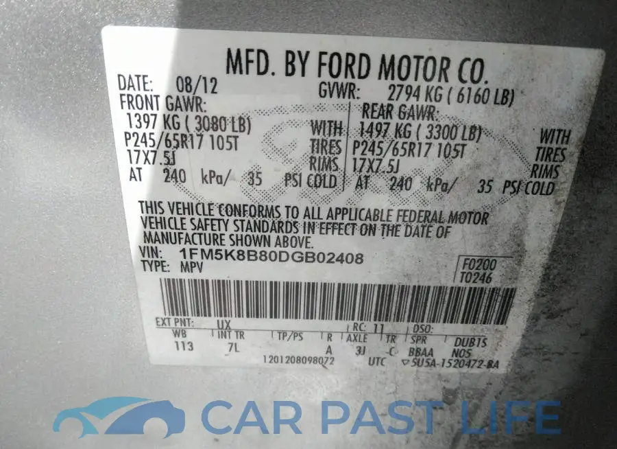 1FM5K8B80DGB02408# 9