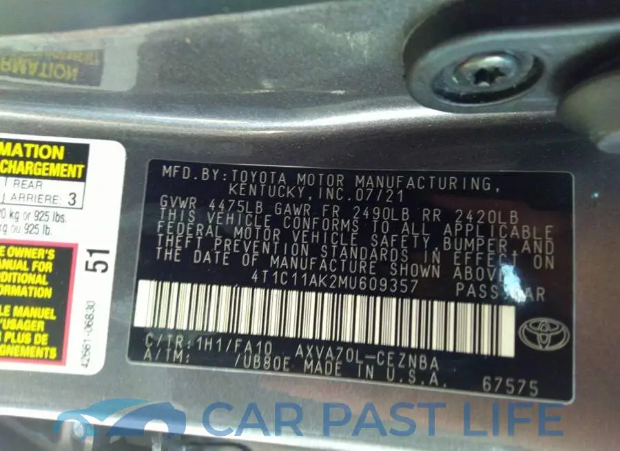 4T1C11AK2MU609357# 9