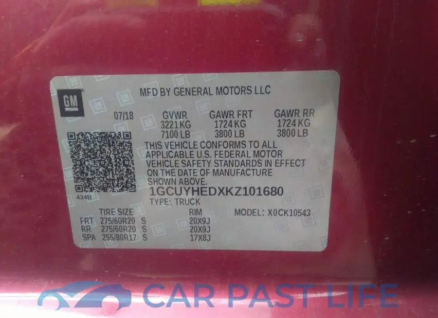 1GCUYHEDXKZ101680# 9