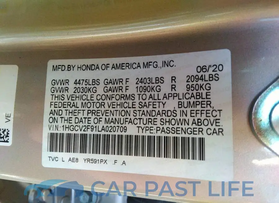 1HGCV2F91LA020709# 9