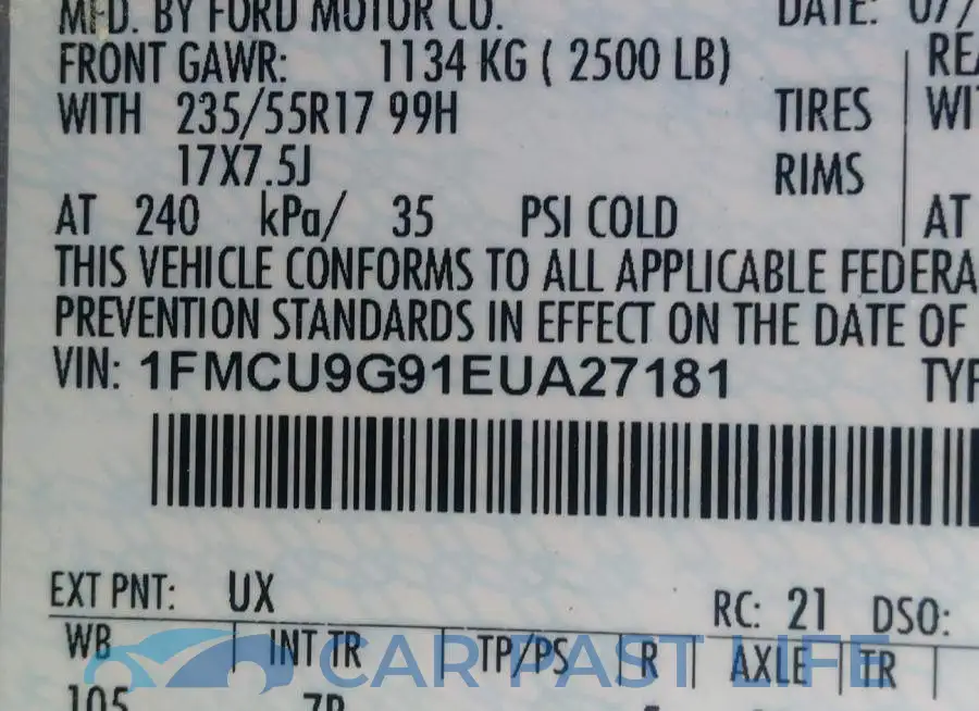 1FMCU9G91EUA27181# 9