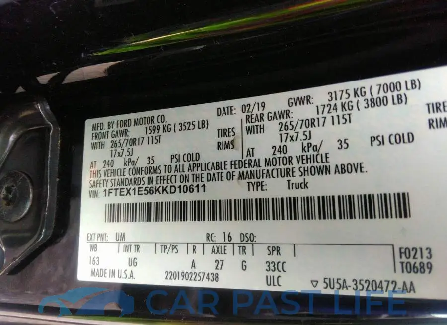 1FTEX1E56KKD10611# 9