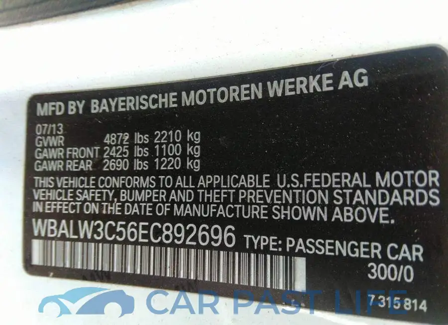 WBALW3C56EC892696# 9