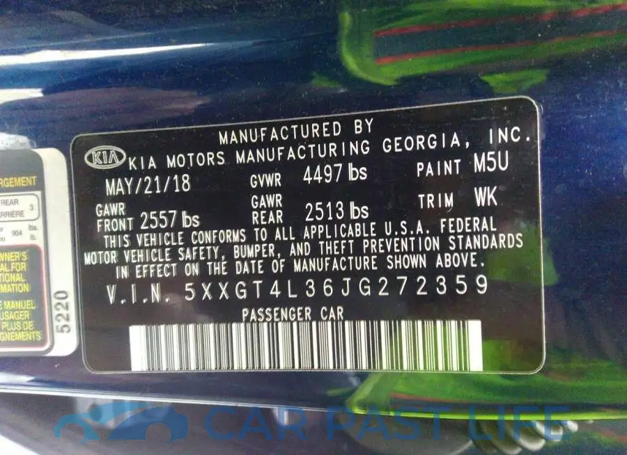 5XXGT4L36JG272359# 9