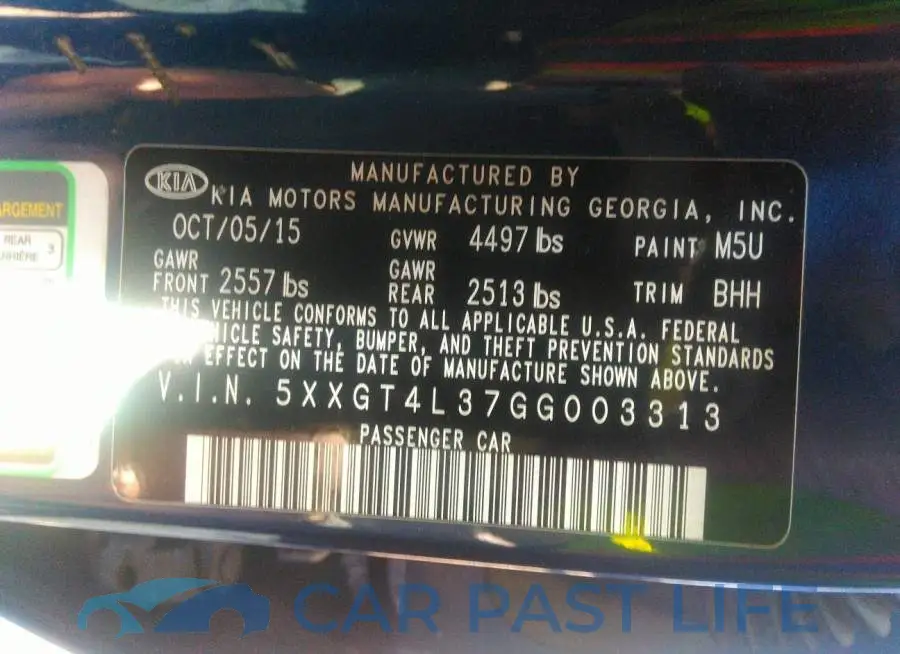 5XXGT4L37GG003313# 9