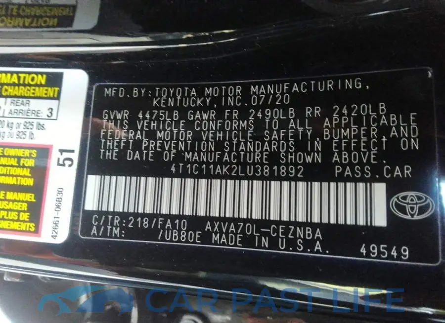 4T1C11AK2LU381892# 9