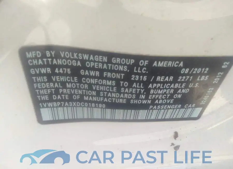 1VWBP7A3XDC018190# 9