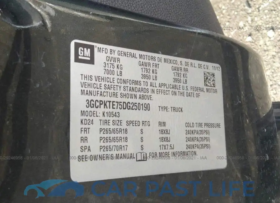 3GCPKTE75DG250190# 9
