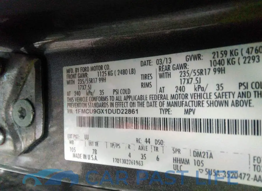 1FMCU9GX1DUD22861# 9