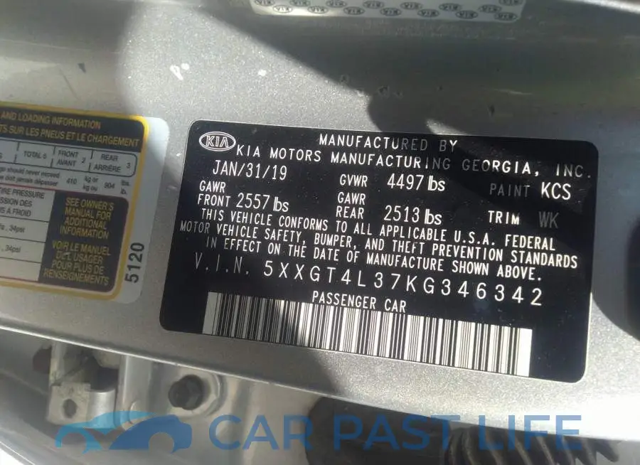 5XXGT4L37KG346342# 9