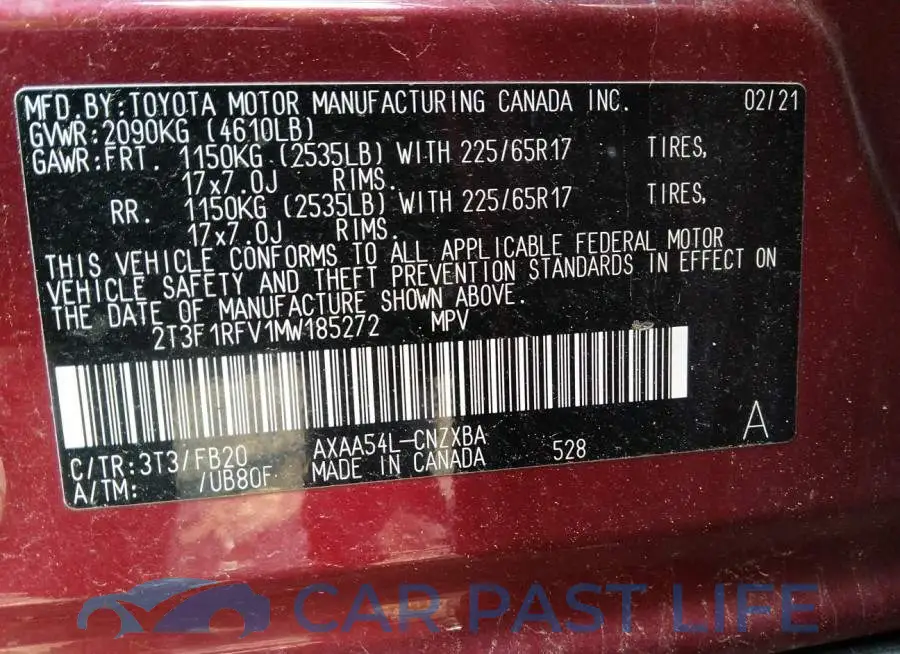 2T3F1RFV1MW185272# 9