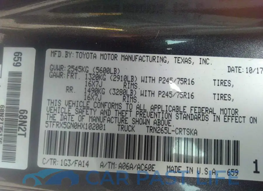 5TFRX5GN0HX102001# 9