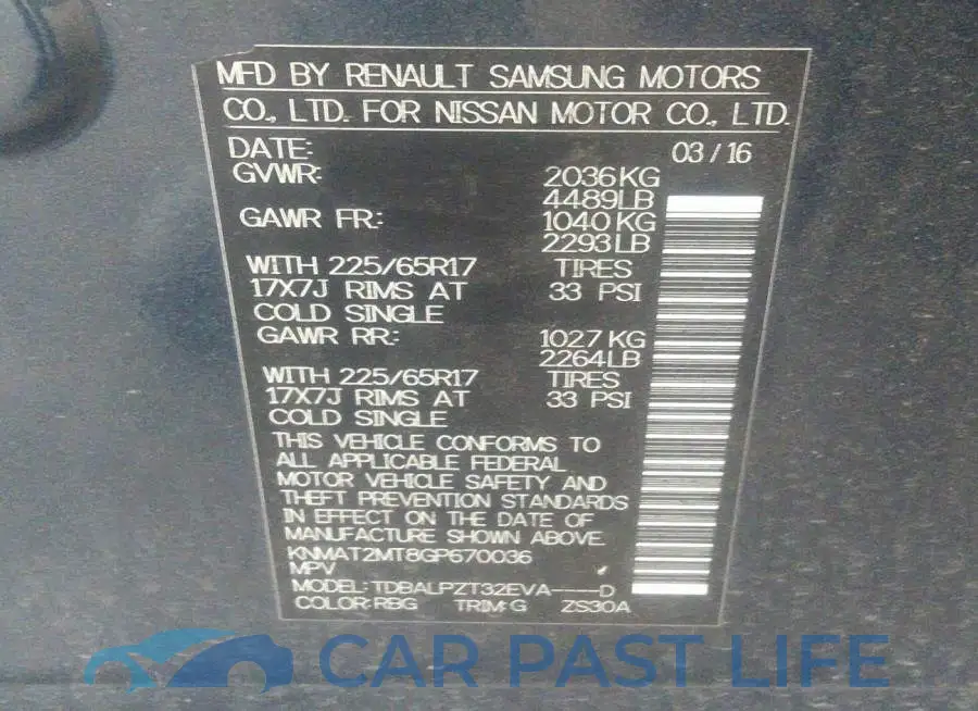 KNMAT2MT8GP670036# 9