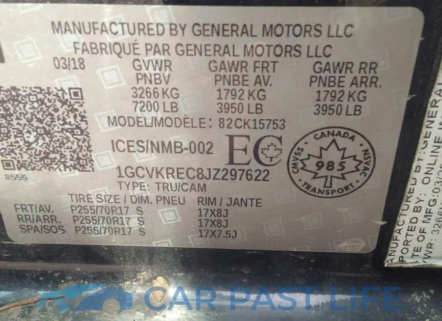 1GCVKREC8JZ297622# 9