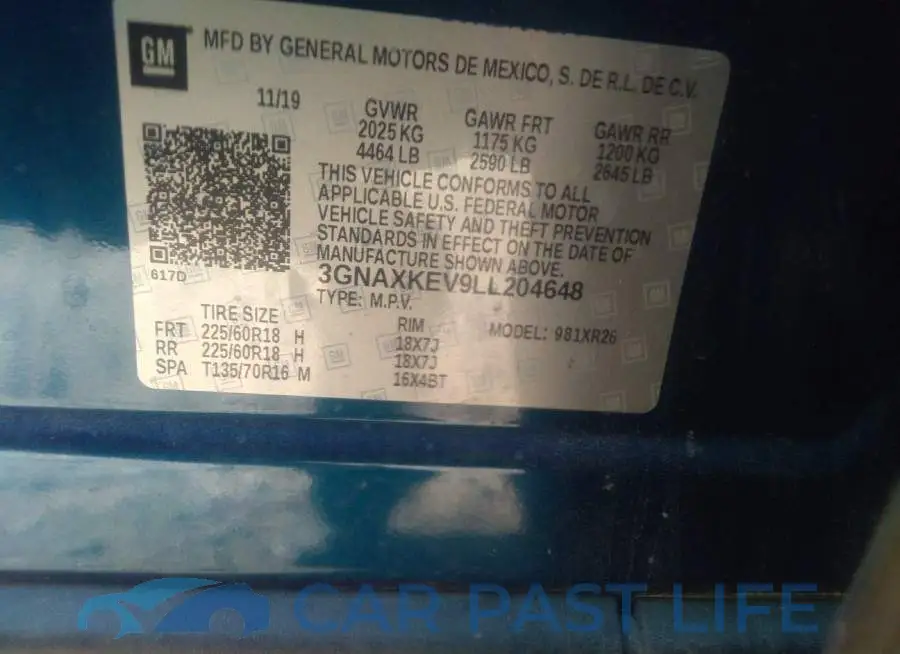3GNAXKEV9LL204648# 9