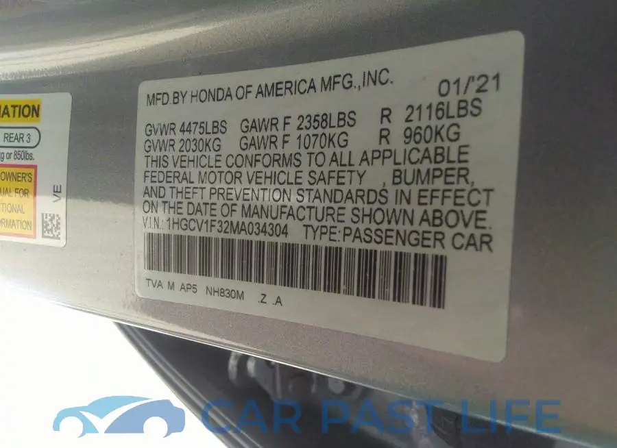 1HGCV1F32MA034304# 9
