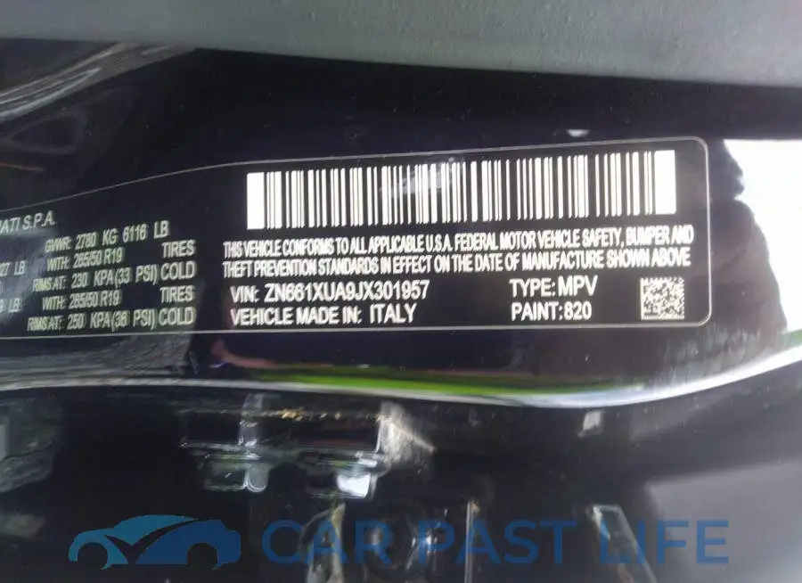 ZN661XUA9JX301957# 9