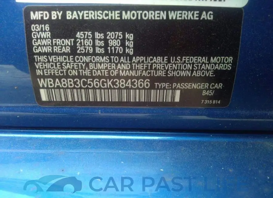 WBA8B3C56GK384366# 9