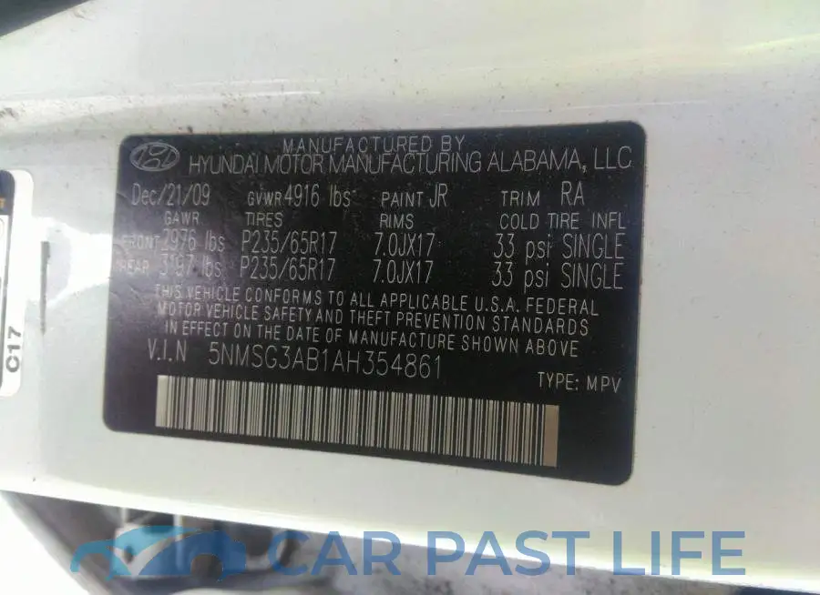 5NMSG3AB1AH354861# 9