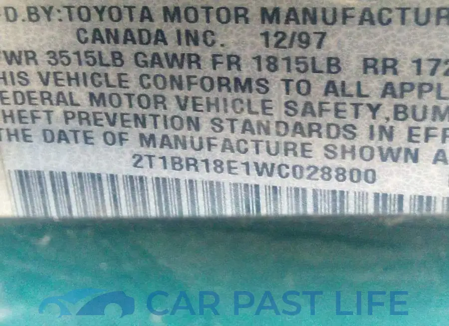 2T1BR18E1WC028800# 9