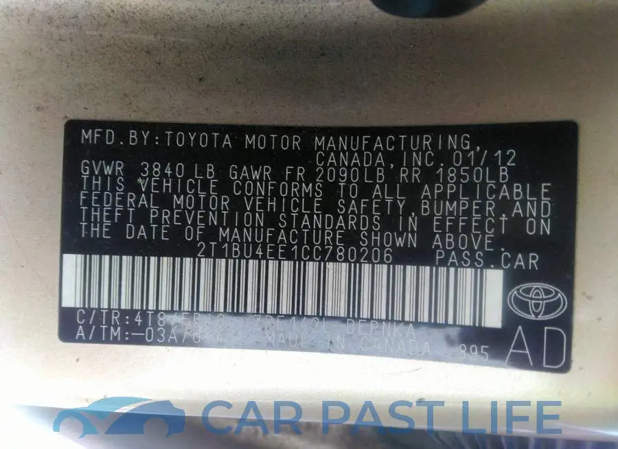 2T1BU4EE1CC780206# 9