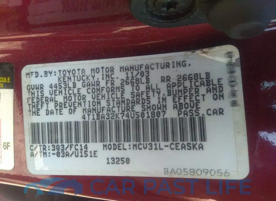 4T1BA32K74U501807# 9