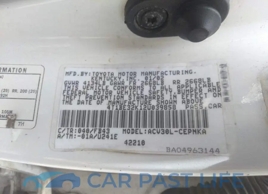 4T1BE32K12U039858# 9