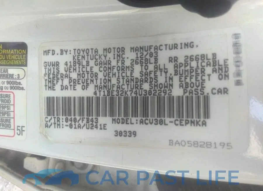 4T1BE32K74U302292# 9