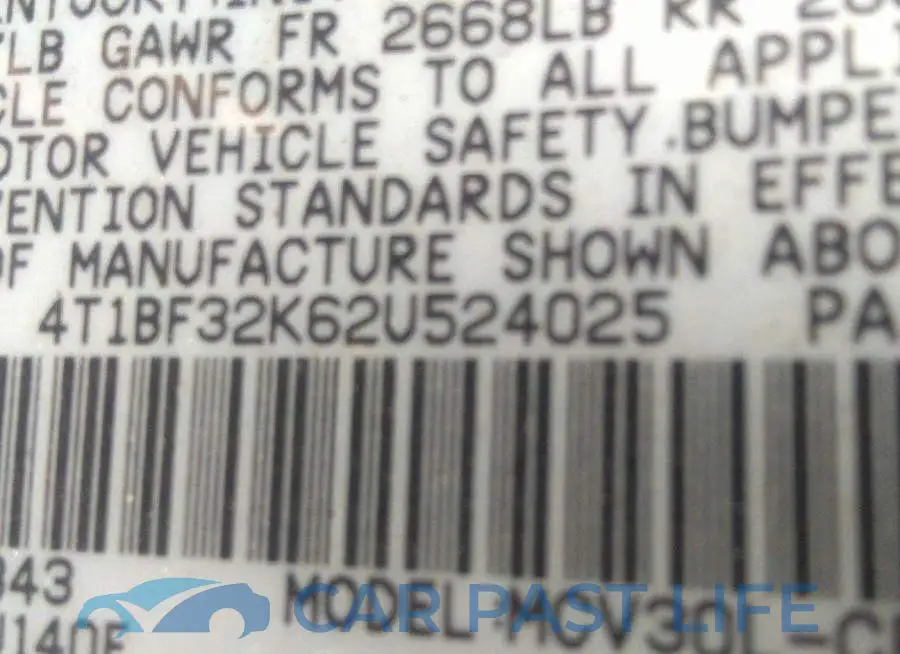 4T1BF32K62U524025# 9